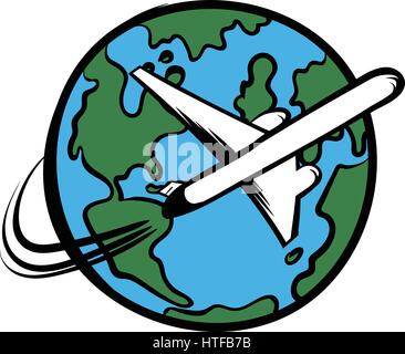 Traveling by a plane icon in cartoon style isolated vector illustration Stock Vector