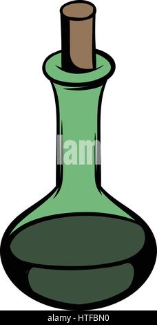 Glass flask with green magic liquid icon in cartoon style isolated vector illustration Stock Vector