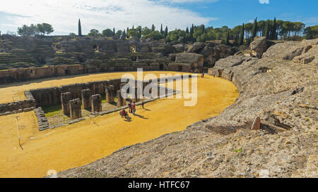 Roman city of Italica, near Santiponce, Seville Province, Andalusia, southern Spain. The amphitheatre. Stock Photo