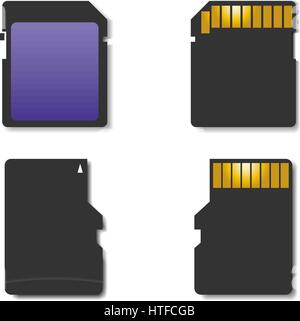 Stylish icons memory card, front and back sides, vector illustration. Stock Vector
