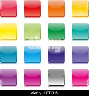 Set of templates of colored icons with shadow and mirror image on a white background, vector illustration. Stock Vector