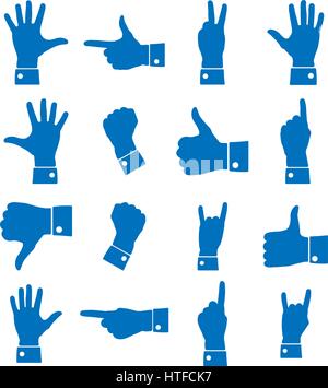 Set of colored icons gestures fingers of the hand, vector illustration. Stock Vector