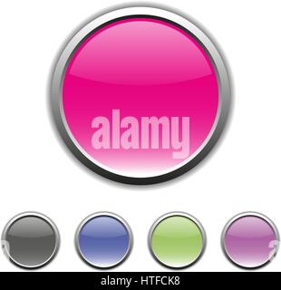 Set of multicolored round buttons with shadow, vector illustration. Stock Vector