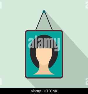 Female photo portrait icon, flat style Stock Vector