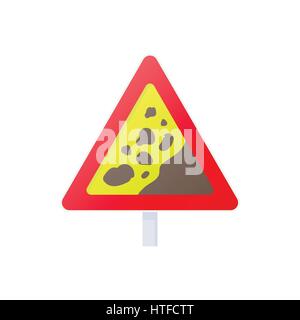 Falling rocks warning traffic sign icon Stock Vector