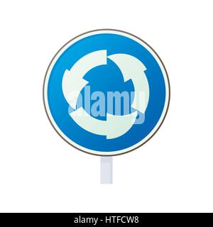 Blue round road sign with white arrows icon Stock Vector