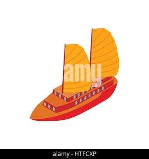 Junk boat icon, isometric 3d style Stock Vector