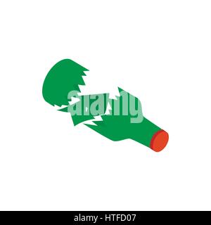 Broken green bottle icon, isometric 3d style Stock Vector
