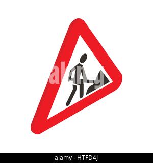 Roadworks sign icon, isometric 3d style Stock Vector