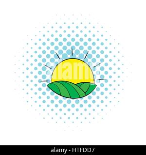 Sun over fields of France icon, comics style Stock Vector