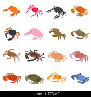 Crab icons set, isometric 3d style Stock Vector