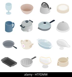 Pastry set icons, isometric 3d style Stock Vector