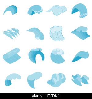 Sea waves icons set, isometric 3d style Stock Vector