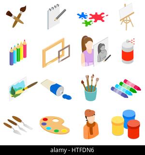 Art icons set, isometric 3d style Stock Vector