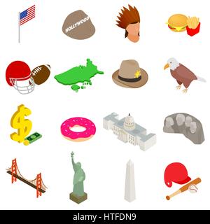Usa icons set, isometric 3d style Stock Vector