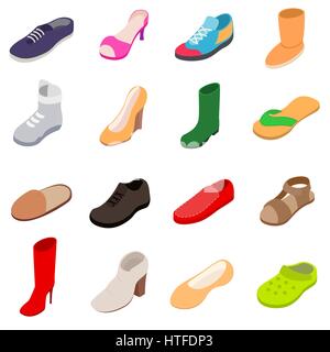 Shoes icons set, isometric 3d style Stock Vector