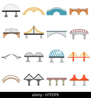 Bridge icons set, flat style Stock Vector