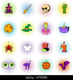 Halloween set icons, comics style Stock Vector