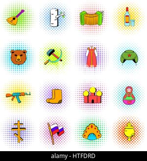 Russia set icons, comics style Stock Vector