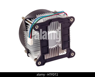 Close-up shot of computer CPU cooler isolated on a white background Stock Photo