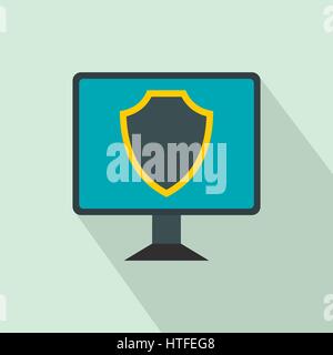 Monitor with security shield on the screen icon Stock Vector