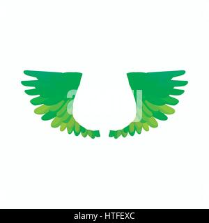 Pair of green bird wings icon, cartoon style Stock Vector