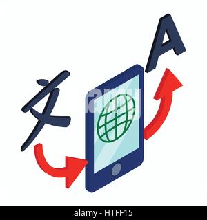 Translator smartphone icon, isometric 3d style Stock Vector