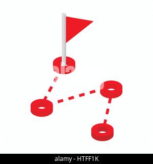Route with a locator flag icon, isometric 3d style Stock Vector