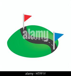 Flag pins on a road icon, isometric 3d style Stock Vector