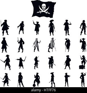 Pirates crew silhouettes set Stock Vector