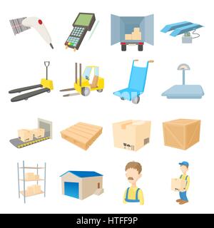 Warehouse logistic storage icons set cartoon style Stock Vector