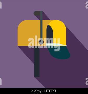 Yellow mail box icon, flat style Stock Vector