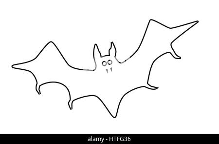 Vampire bat flying in silhouetted outline on white Stock Vector