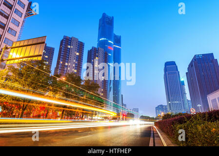 light trails on the street in Nanchang ,China. Stock Photo