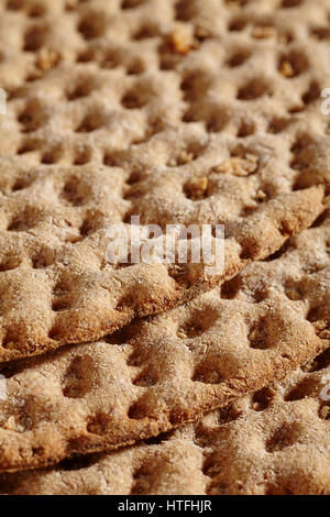 rounds of whole grain, Swedish crispbread, called knockebrod Stock Photo