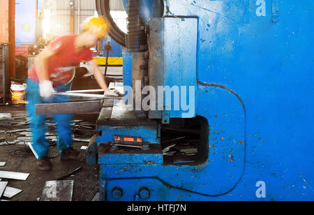 cutting machine for metal sheets in mechanical workshop Stock Photo