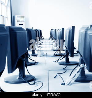 Computer Lab,Neatly placed rows of computer. Stock Photo
