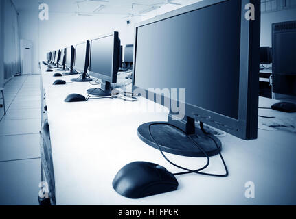 Computer Lab,Neatly placed rows of computer. Stock Photo