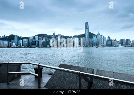 Hong Kong's Victoria Harbour, the tall buildings of the financial business district. Stock Photo