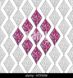 Hand drawn ornament pattern. Vector geometric tracery seamless background. Abstract colorful rhombus texture for wallpaper, wrapping, textile design,  Stock Vector