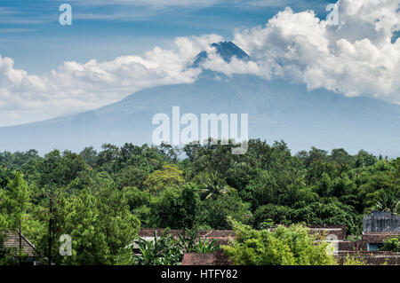 View of Gunung Merapi volcano from central Yogyakarta - Java, Indonesia Stock Photo
