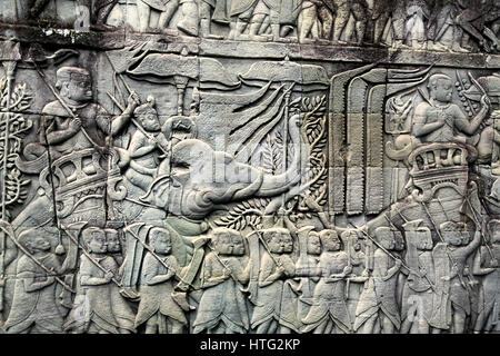 Khmer army bas-relief. Angkor Thom temple. Angkor temples. Cambodia, Asia Stock Photo