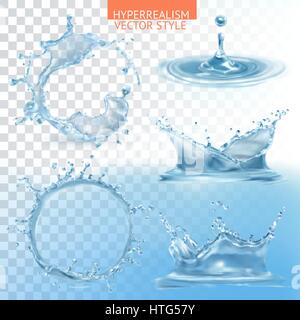 Water splashing with transparency vector set Stock Vector