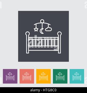 Baby bed thin line flat vector related icon set for web and mobile applications. It can be used as - pictogram, icon, infographic element. Vector Illu Stock Vector