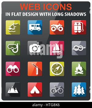 Active recreation icons set in flat design with long shadow Stock Vector