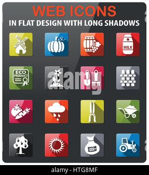 agriculture icons set in flat design with long shadow Stock Vector