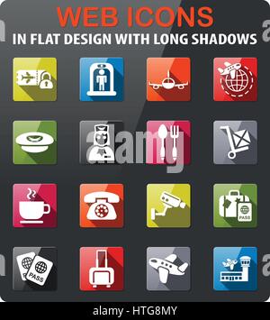 airport icons set in flat design with long shadow Stock Vector Image ...
