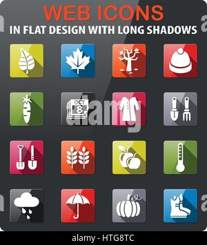 autmn icons set in flat design with long shadow Stock Vector