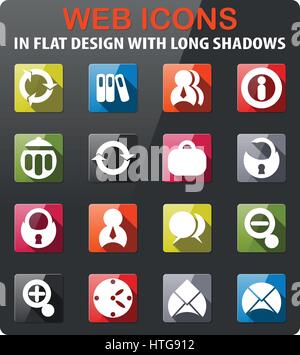 black office icons set in flat design with long shadow Stock Vector