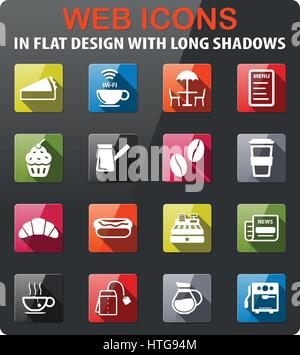 Cafe icons set in flat design with long shadow Stock Vector